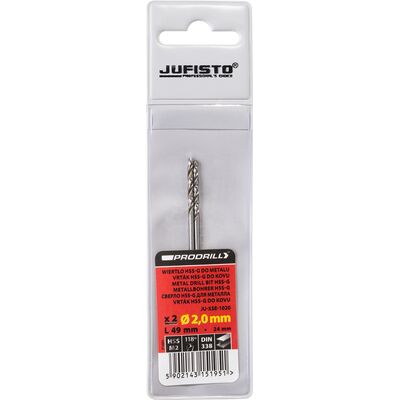 Wiertło do metalu HSS-G głęboko szlifowane 2,0 x 49 mm zestaw 2 szt. Jufisto