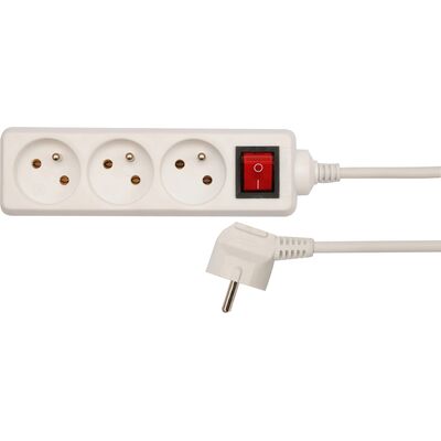 Przedłużacz elektryczny biały 3 gniazda z uziemieniem 1,5 m z wyłącznikiem