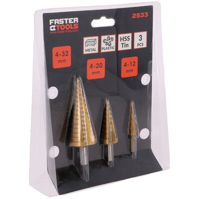 Wiertła wielostopniowe 3 szt. FASTER TOOLS