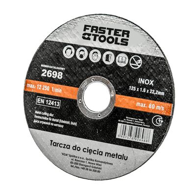 Tarcza do cięcia metalu INOX 125 x 22,2 x 1,6 mm FASTER TOOLS