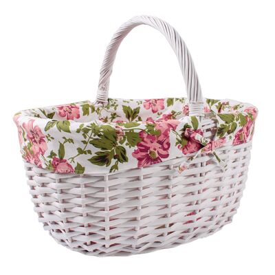 Kosz z materiałem w róże biały 45 x 35 x 22/41 cm