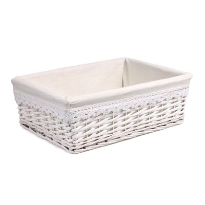 Szuflada wiklinowa z materiałem biała 37 x 26 x 12 cm