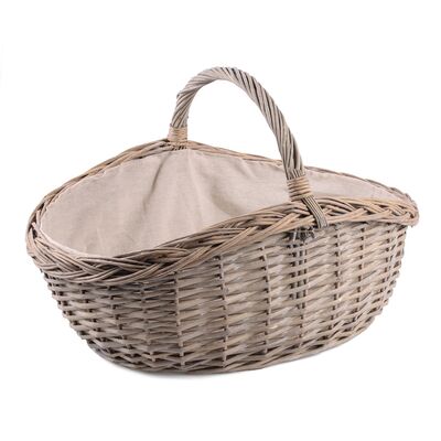 Koszyk wiklinowy z materiałem szary 48 x 35 x 14/20/31 cm