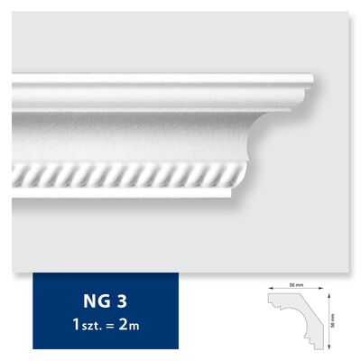 Listwa sufitowa ze styropianu NG 3, 2 sztuki 200 x 5,6 x 5,6 cm biały DMS