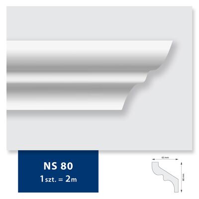 Listwa sufitowa z polistyrenu NS 80, 2 sztuki 200 x 8 x 6,5 cm biały DMS