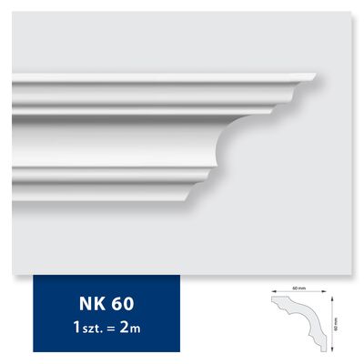 Listwa sufitowa z polistyrenu NK 60, 2 sztuki 200 x 6 x 6 cm biały DMS