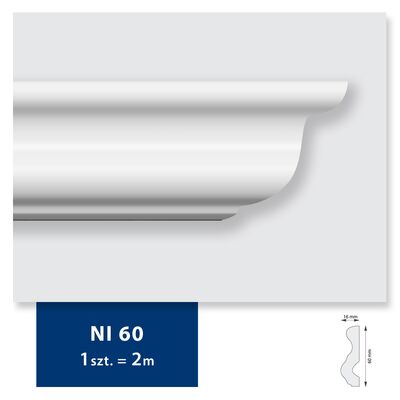 Listwa sufitowa z polistyrenu NI 60, 2 sztuki 200 x 6 x 1,6 cm biały DMS