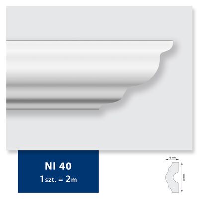 Listwa sufitowa z polistyrenu NI 40, 2 sztuki 200 x 3,8 x 1,5 cm biały DMS
