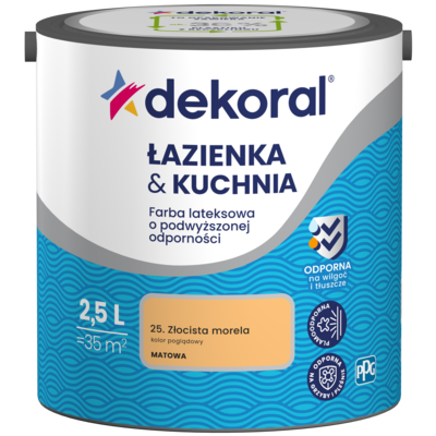 Farba lateksowa o podwyższonej odporności ŁAZIENKA  KUCHNIA Złocista morela 2,5 l Dekoral