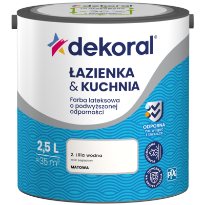 Farba lateksowa o podwyższonej odporności ŁAZIENKA  KUCHNIA Lilia wodna 2,5 l Dekoral