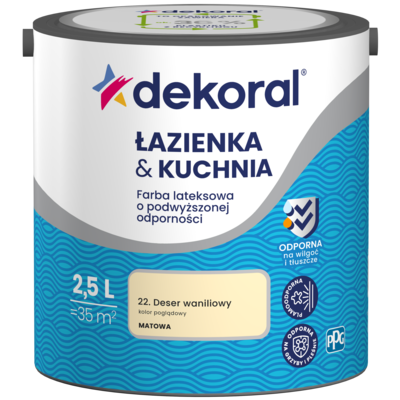 Farba lateksowa o podwyższonej odporności ŁAZIENKA  KUCHNIA Deser waniliowy 2,5 l Dekoral