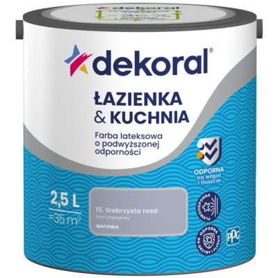 Farba lateksowa o podwyższonej odporności ŁAZIENKA  KUCHNIA Srebrzysta rosa 2,5 l Dekoral