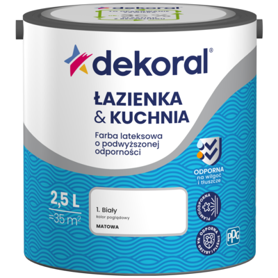 Farba lateksowa o podwyższonej odporności ŁAZIENKA  KUCHNIA Biały 2,5 l Dekoral