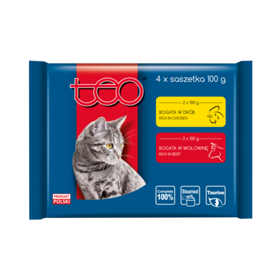 Karma mokra dla kota 4x100 g (drób/wołowina)