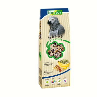 Pokarm dla dużych papug z orzechami, fasolą mungo i bananami 700 ml Nestor