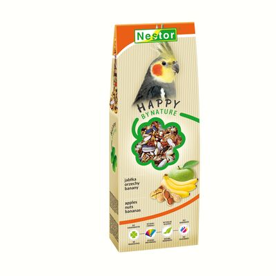 Pokarm dla średnich papug z jabłkami, orzechami i bananami 700 ml Nestor