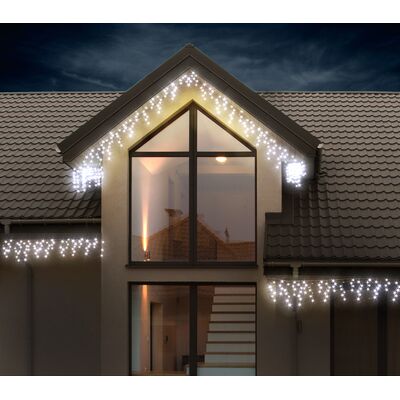 Lampki zewnętrzne kurtyna sople zwis 10/15/25 cm 260 LED zimny biały