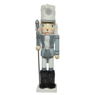 Figurka drewniana dziadek do orzechów 11 x 8,5 x 38 cm szary