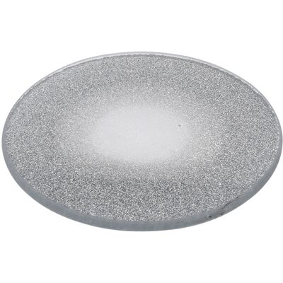 Podstawka pod świece z brokatem srebrna 15 cm