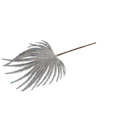 Gałązka liść brokatowy 52 cm srebrny / złoty