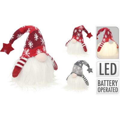 Gnom z tkaniny 28 cm LED ciepłe białe światło