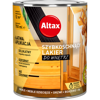 Lakier szybkoschnący do wnętrz 750 ml bezbarwny połysk Altax