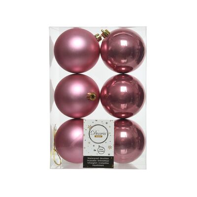 Bombka plastikowa mat/połysk/brokat różowa 8 cm 6 sztuk