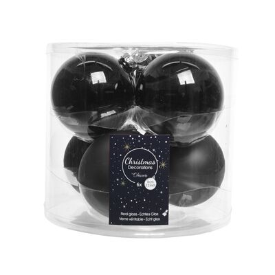 Bombka szklana mat/połysk czarna 8 cm 6 sztuk