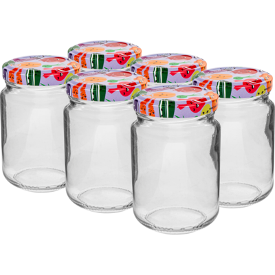 Słoik 156 ml z kolorową zakrętką  Ø53 6 sztuk