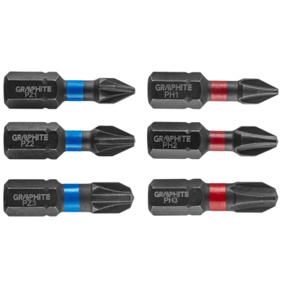 Bity udarowe PH1/2/3 PZ1/2/3 x 25 mm 6 szt. GRAPHITE
