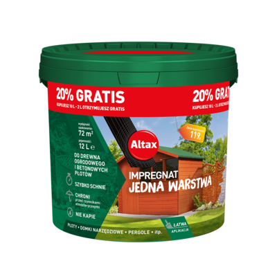 Impregnat do drewna ogrodowego JEDNA WARSTWA 12 l Zielony Altax