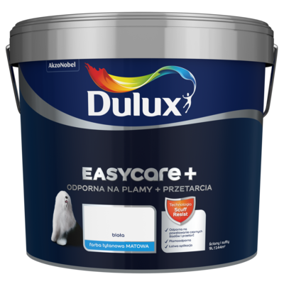 Farba tytanowa Dulux EasyCare+ Plamy+Przetarcia Biała 9 l