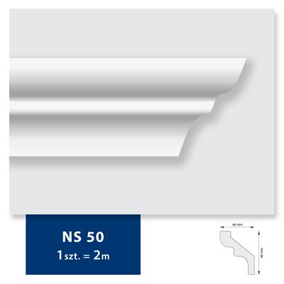 Listwa sufitowa z polistyrenu NS 50, luz. 200 x 4,6 x 4,6 cm biały DMS