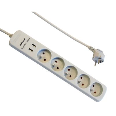 Przedłużacz 5-gniazdowy z uziemieniem+ 2 USB 1,5 m