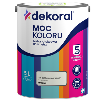 Farba lateksowa do wnętrz MOC KOLORU Delikatny pergamin 5 l Dekoral