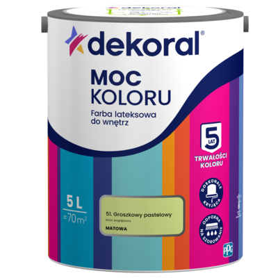 Farba lateksowa do wnętrz MOC KOLORU Groszkowy Pastelowy 5 l Dekoral