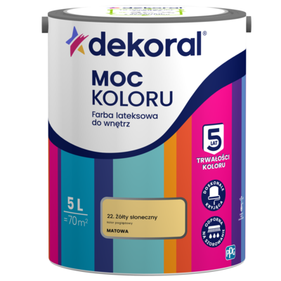 Farba lateksowa do wnętrz MOC KOLORU Żółty słoneczny 5 l Dekoral