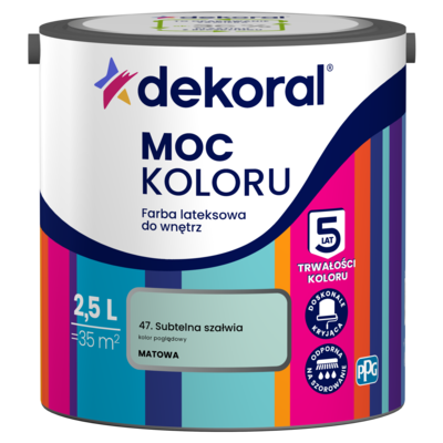 Farba lateksowa do wnętrz MOC KOLORU Subtelna szałwia 2,5 l Dekoral