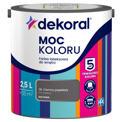 Farba lateksowa do wnętrz MOC KOLORU Ciemny popielaty 2,5 l Dekoral