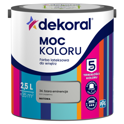Farba lateksowa do wnętrz MOC KOLORU Szara eminencja 2,5 l Dekoral