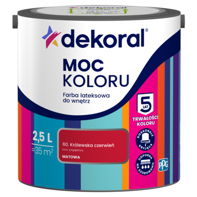 Farba lateksowa do wnętrz MOC KOLORU Królewska czerwień 2,5 l Dekoral