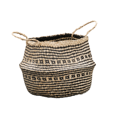 Kosz Boho beżowo-czarny Ø45 cm