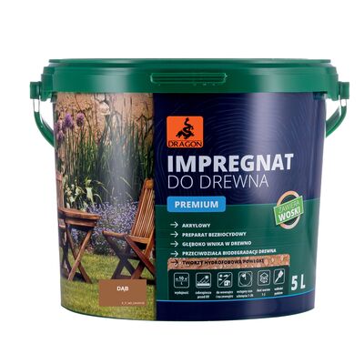 Impregnat akrylowy do drewna PREMIUM 5 l dąb Dragon