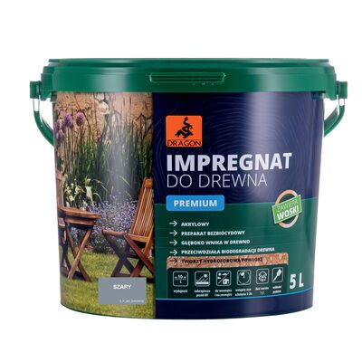 Impregnat akrylowy do drewna PREMIUM 5 l szary Dragon