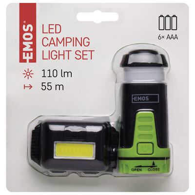 Latarka czołowa LED COB + Mini lampa kempingowa LED