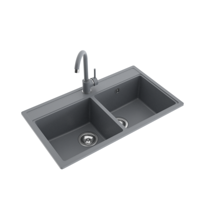 Zlewozmywak METRO D 2-komorowy bez ociekacza 76 x 44 bateria "U" szary