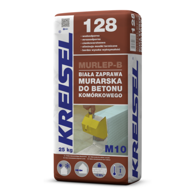 Zaprawa murarska do betonu komórkowego murlep-b 128 m 10 biała 25 kg