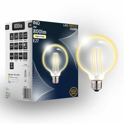 Żarówka LED Filament G125 glob E27 8W 800lm 3000K INQ