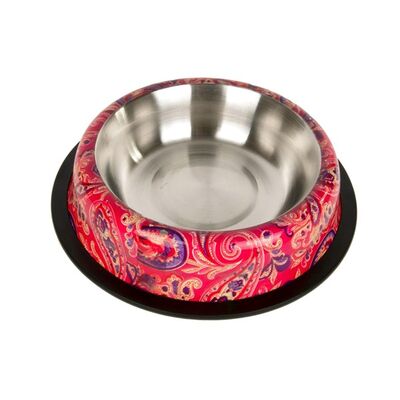 Miska metal na gumie PAISLEY 0,71 l czerwona