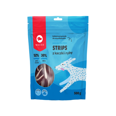 Karma uzupełniająca dla psów paski z kaczką i dorszem 500 g Maced